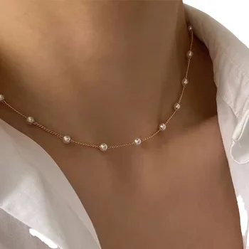 Perlen Damen Halskette Kpop Perle Spitze Gold Farbe Goth Choker Schmuck auf dem Anhänger 2024 Kragen für Mädchen