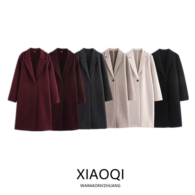 

Soft ell Button Detail Mid-Length Coat 2024 Autumn New Sle Women's Versatile Outerwear Long Sve Commute Sle Coat