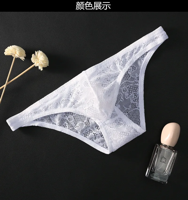 Men Lace Seamless Convex Pouch Briefs Underwear Transparent Thong Transparent Panties Low Rise G-String Elasticity Slips 2023