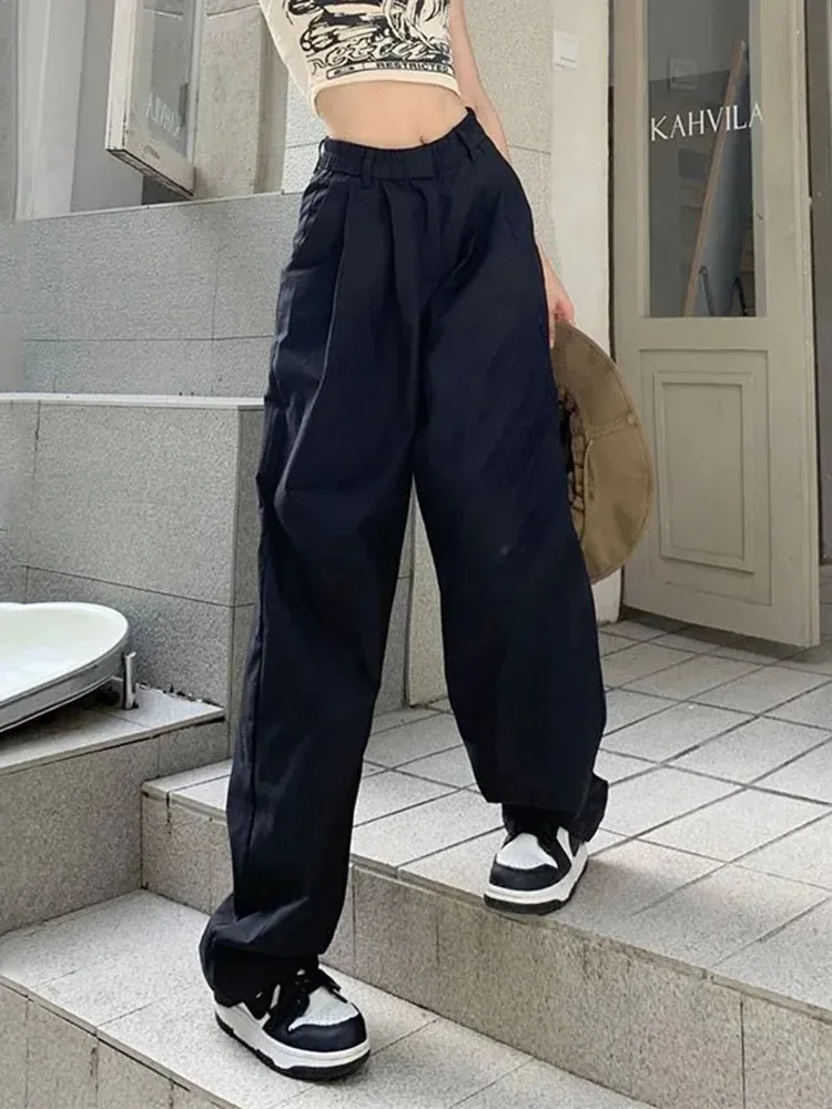 

Fashion Loose Fitting High Waisted Women Street Trend Straight Leg Pants Summer Korean Style Retro Casual Women's Wide Leg Pants