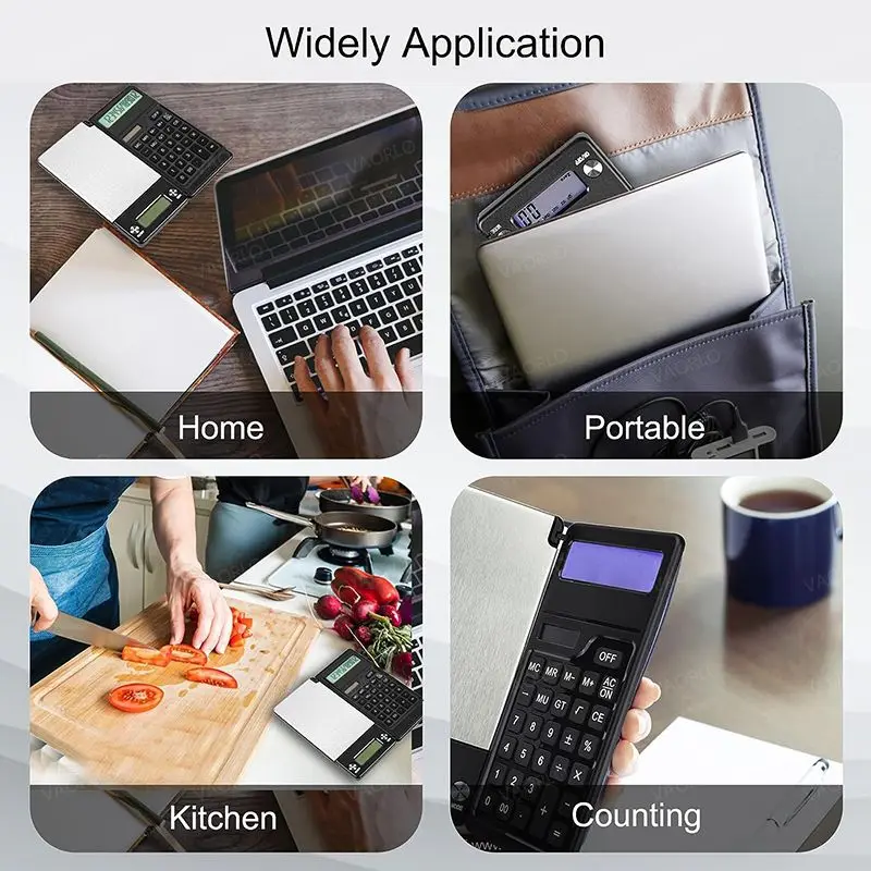 Imagem -05 - Display Lcd Balança Eletrônica em 12 Dígitos Calculadora Solar Pequena Cozinha Comida Bandeja de Pesagem Dobrável 0.1g1kg