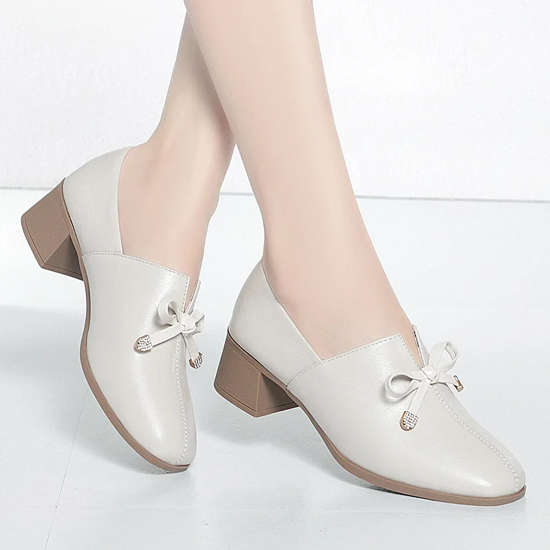 

DIMANYU Office Shoes Women Genuine Leather 2025 Fall New Thick Heel Large Size Women Casual Shoes Square Head Women Dress Shoes