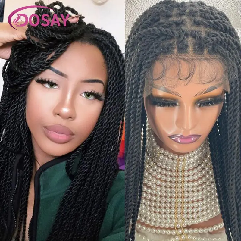 Perucas trançadas senegalesas sintéticas para mulheres negras, perucas de renda frontal completa, peruca trançada de caixa, Faux Locs, tranças