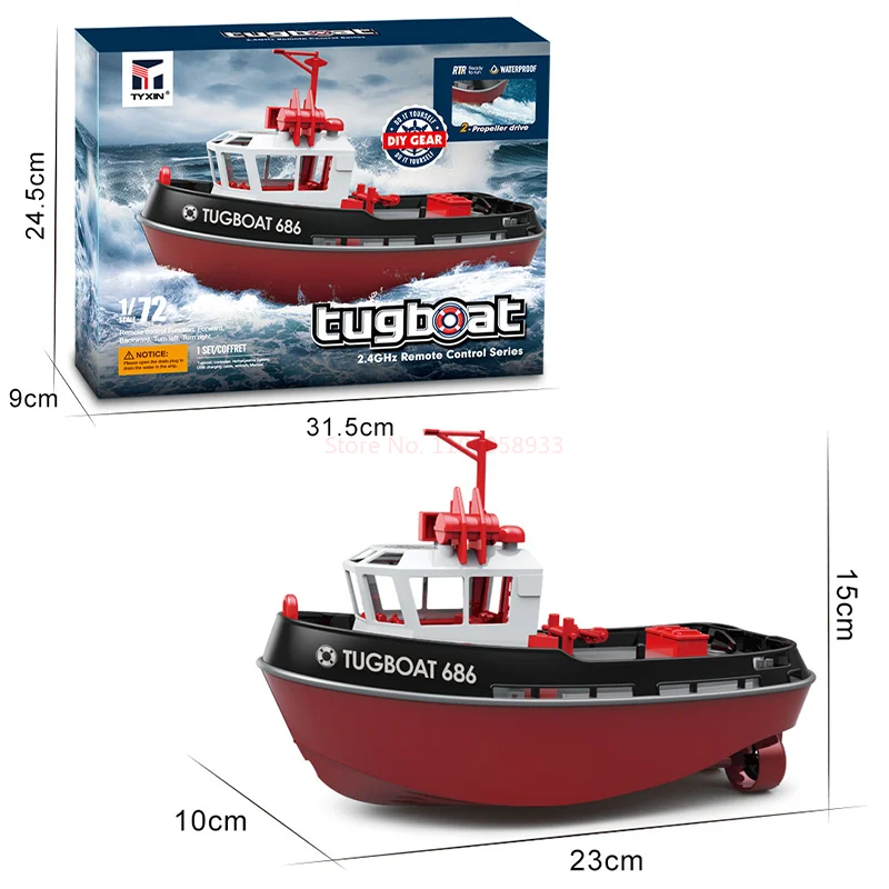 Telecomando Tugboat 1:72 simulazione Red Fire Boat 2.4g modello giocattolo decorato barca da pesca regalo di compleanno di natale per bambini