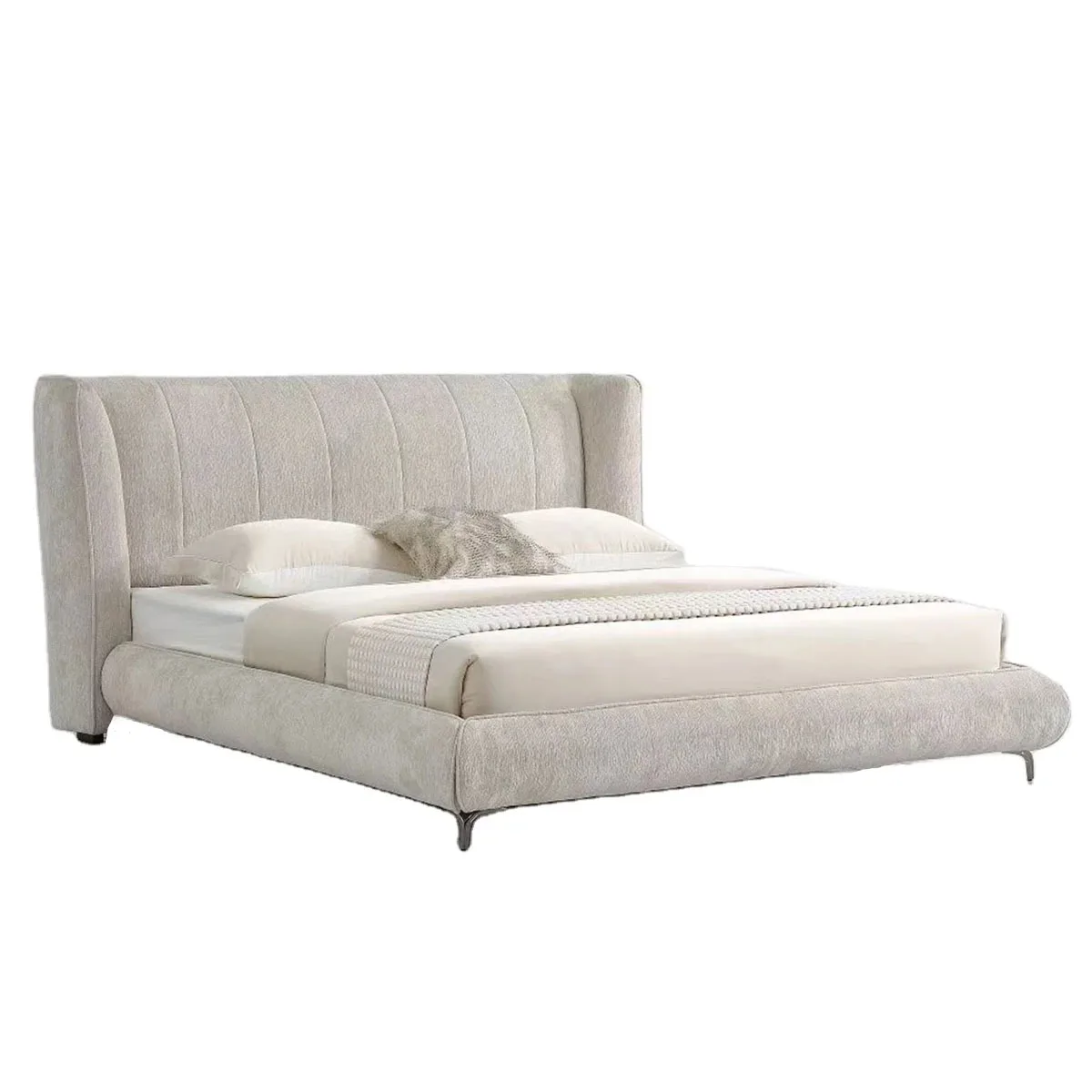 

#For Modern Elegant Fabric Bed Upholstered High Quality Bed Set Furnished Bedroom Hot Sale Wood Cream White Household King Bed