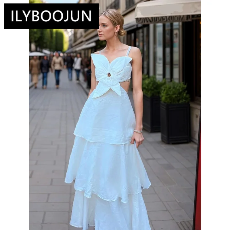 

ILYBOOJUN Solid Spliced Appliques Sexy Dresses For Women Camisole Sleeveless High Waist Hollow Out Slimming Dress Female New