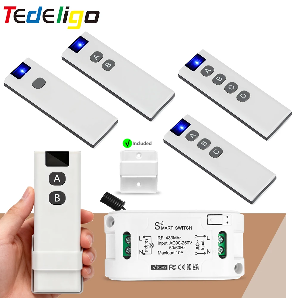 433MHzWireless Light Switch Mini Interruptor Relay Receiver 1/2/3/4Gang Remote Control Lighting Switch 10A 110V 220V For Lamp L