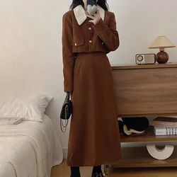 New Women Classic Versatile Outfits Dress Lady Sweet Corduroy Outside Fall Dresses Female French Style Designer Party Dresses