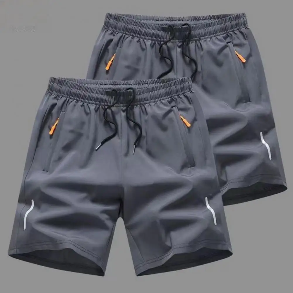 Regular Fit Shorts Men's Retro Style Elastic Waist Sport Shorts with Zipper Pockets for Casual Daily Wear in Solid Colors Plus