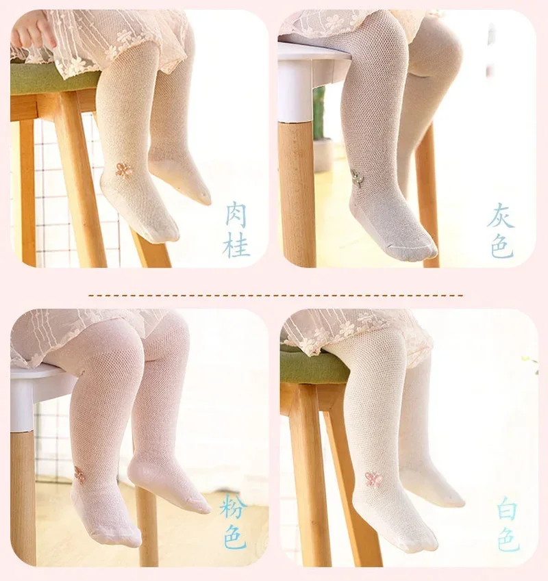 Collants en Maille Fine et Solide avec Nministériels d pour Bébé Fille, Bas de Princesse en Coton Doux, Blanc et Rose, Vêtements d\'Été