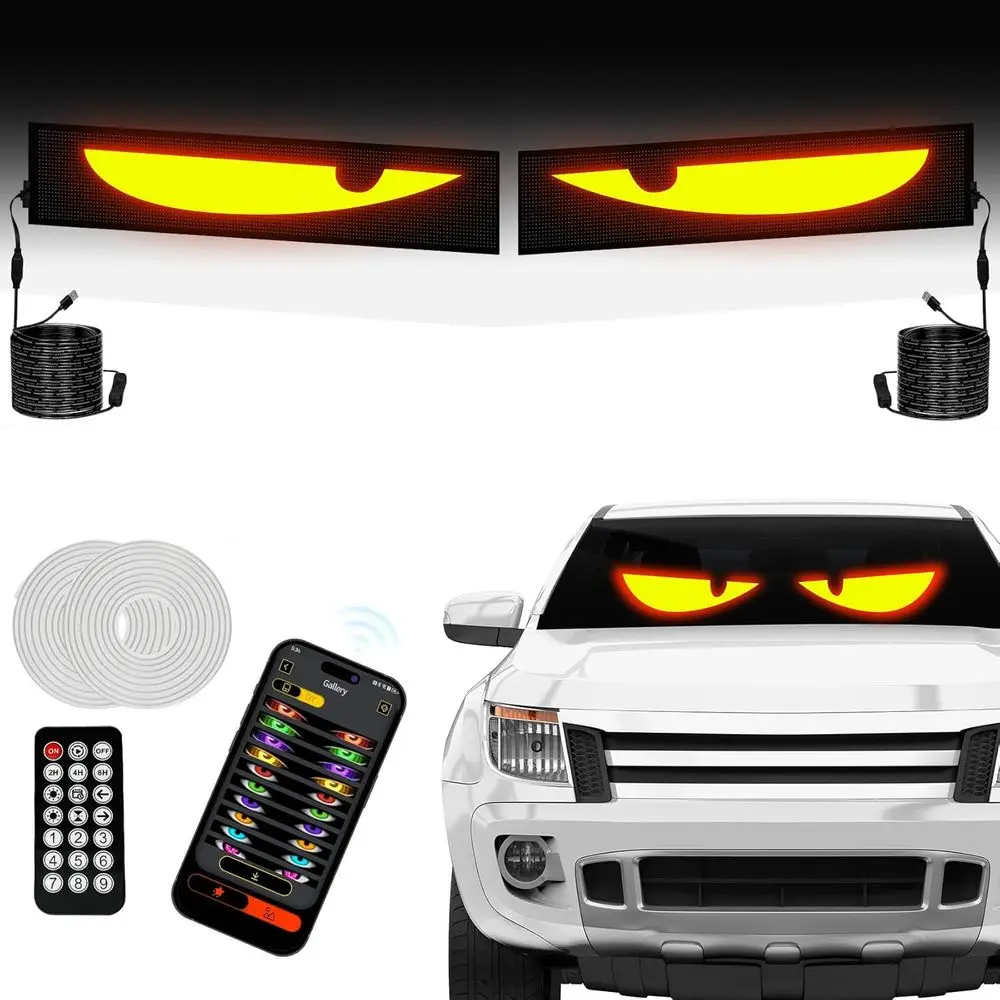 

Pair of 23.62x4.72 Inch LED Car Eye Lights with Synced Patterns, Remote and Bluetooth App Control, USB Powered, IP68 Waterproof