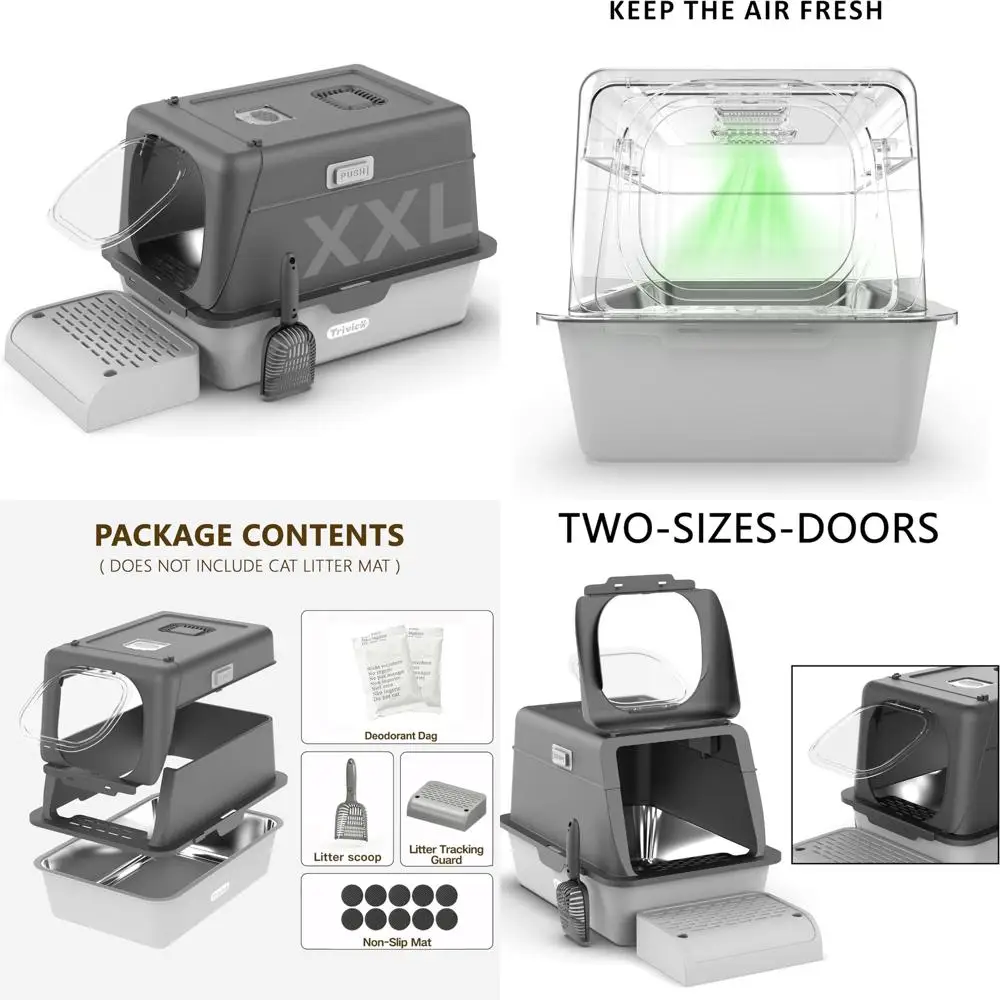 

Большой закрытый кошачий лоток из нержавеющей стали с крышкой для больших кошек, контролем запаха и магнитной дверью, идеально подходит для большого кошачьего компьютера
