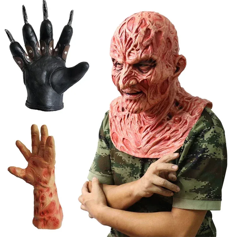Disfraz de payaso zombi de terror aterrador, accesorios de Halloween, Carnaval de látex, Freddy Krueger, Cosplay, guantes de Anime, máscara para 2026