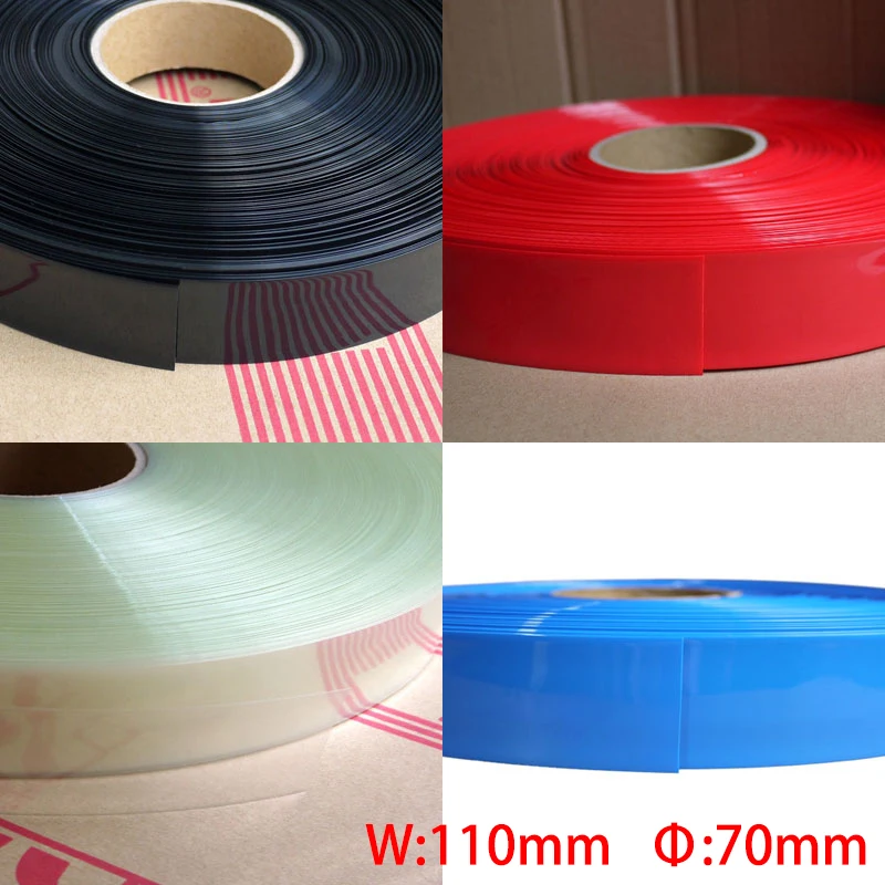 2M Blue Black Red Green 110mm Width 70mm Dia Battery Pack DIY Insulation Protect Casing PVC Heat Shrink Tubing Shrinkable Tube