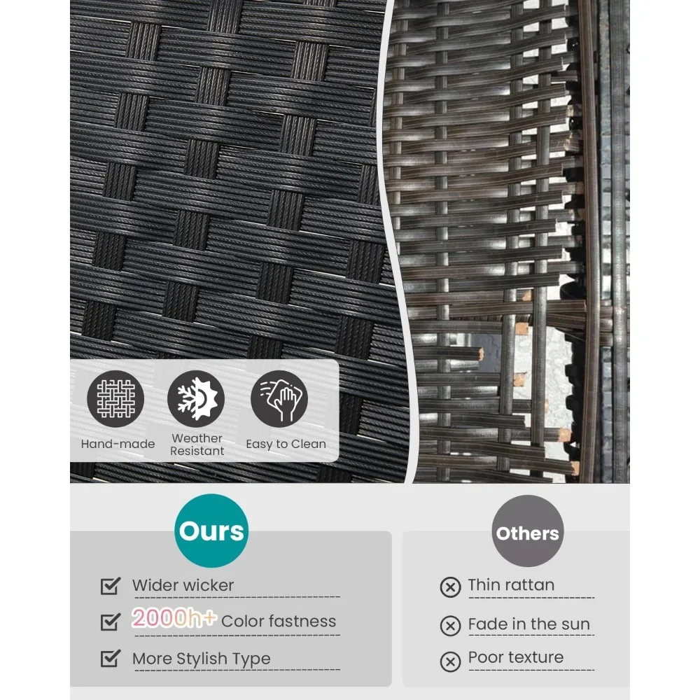 طقم أثاث فناء مكون من 3 قطع، بيسترو راتان خارجي مع طاولة قهوة، مجموعات أثاث الحدائق