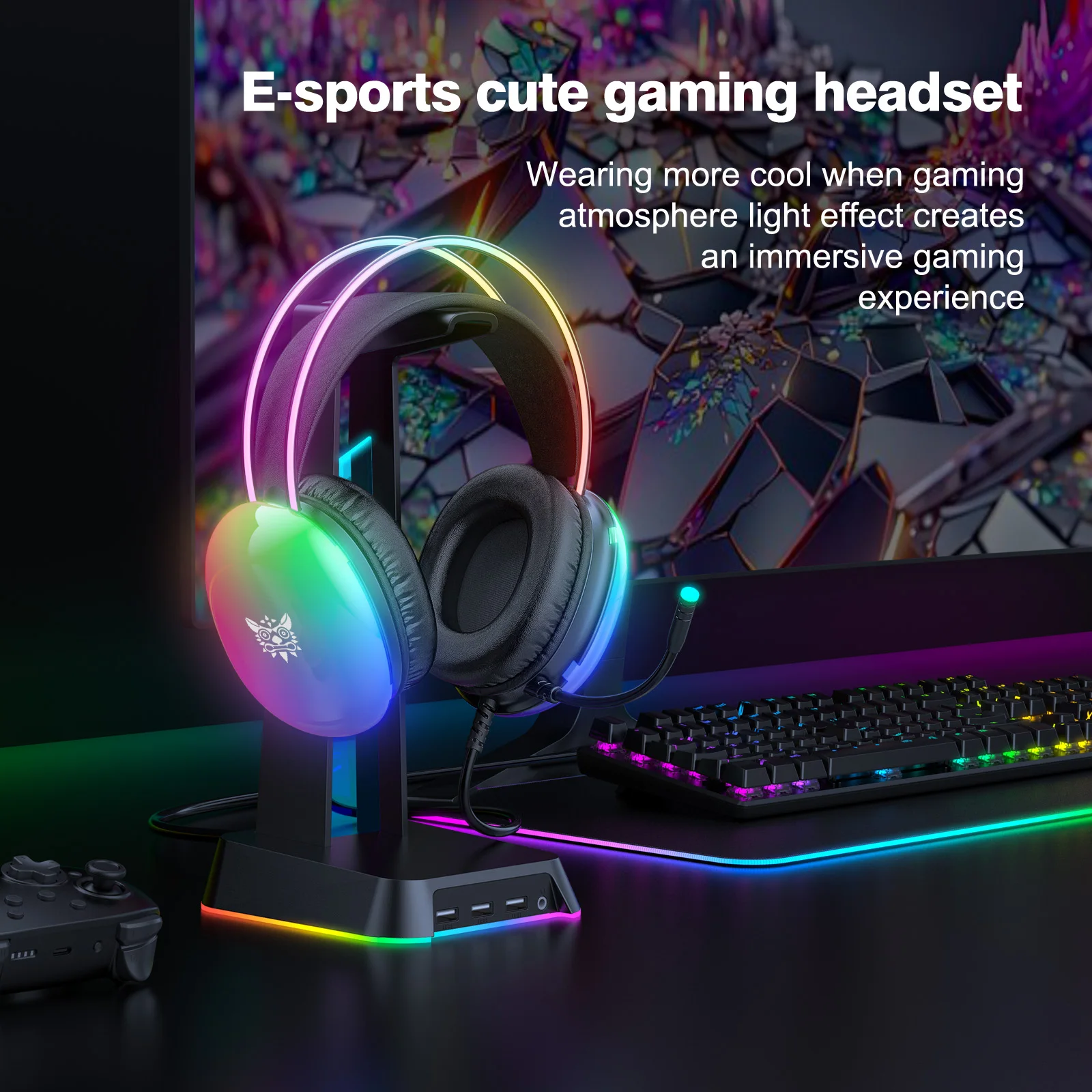 ONIKUMA X25 Wired Headphones with Hanband RGB LED Light Surround Sound Gaming Headset for PC Gamer PS5 Wired Headphone