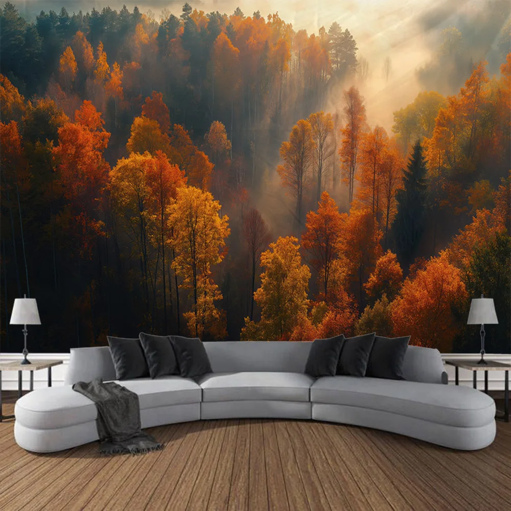 

Misty forest tapestry, natural scenery, room decoration, hanging cloth, bed sheets, living room, bedroom, home decoration