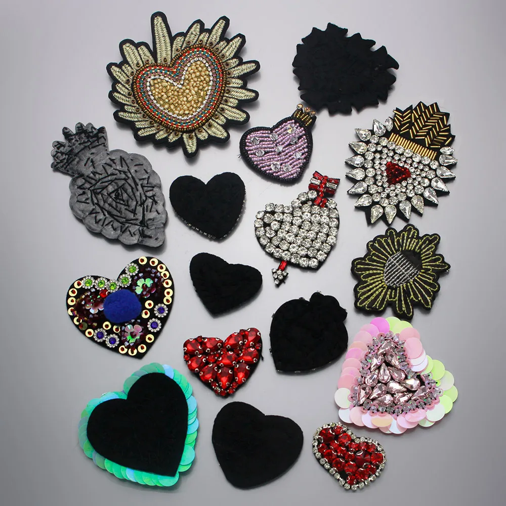 luxury Rhinestone sequins beaded Crown Love heart Patch for Clothing Sewing on Applique Clothes Shoes Bags cap Decoration Patch