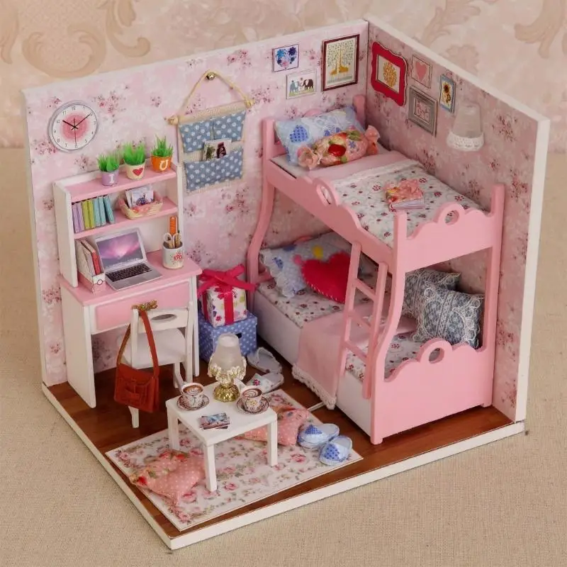 

F19F Craft Your Own Miniature Wooden Bedroom Includes LED Lighting System And Tools