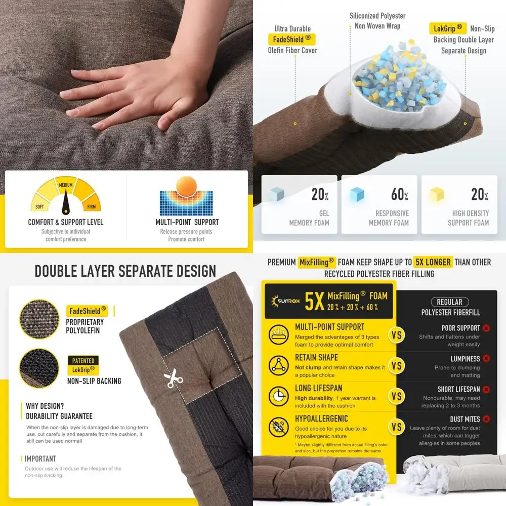 

Нескользящая подушка для скамейки из пены с эффектом памяти, FadeShield и водостойкая, для использования на открытом воздухе/в помещении, 48x16x4 дюйма, Хизер Каштан