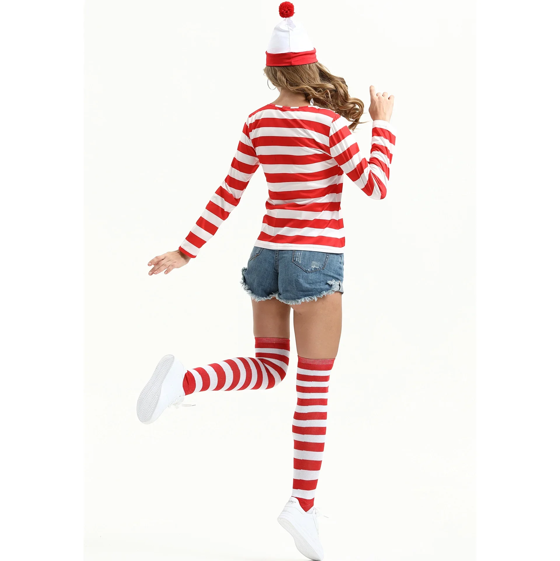 Uomo donna Costume di natale Cosplay adulto bambini rosso bianco a righe buon natale vestito Top cappello occhiali guanti