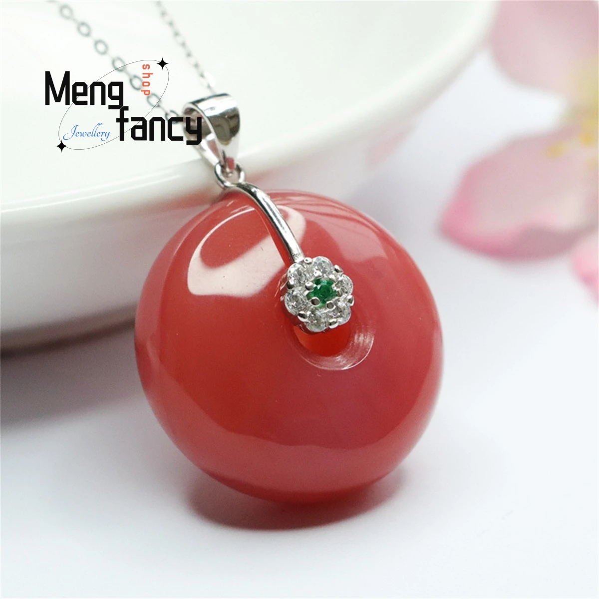 Natural S925 Silver Inlaid Yanyuan Agate Safety Buckle Necklace Simple Personalized Fashion Versatile Exquisite Luxury Jewelry