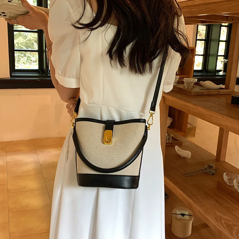 Fashion Design women\'s bag bucket handbag Retro Ladies Shoulder Bag crossbody canvas leather Light Luxury small bags for women