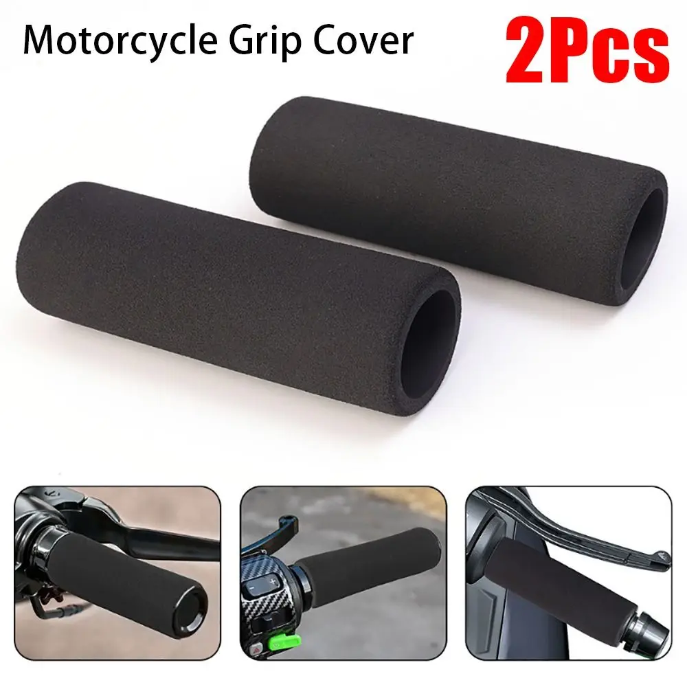 1Pair Non-Slip Motorcycle Grip Covers Black Anti Vibration Handlebar Sleeve Heat Shrinkable Universal Sponge Grip Protector