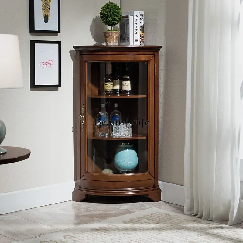 

01 Edge triangle side cabinet corner American solid wood living room rack wine cabinet European style