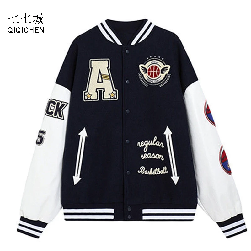 Baseball Varsity Jacket Men Women Harajuku Streetwear Letter Flocking Embroidery Hip Hop Bomber Coat Oversized College Jackets