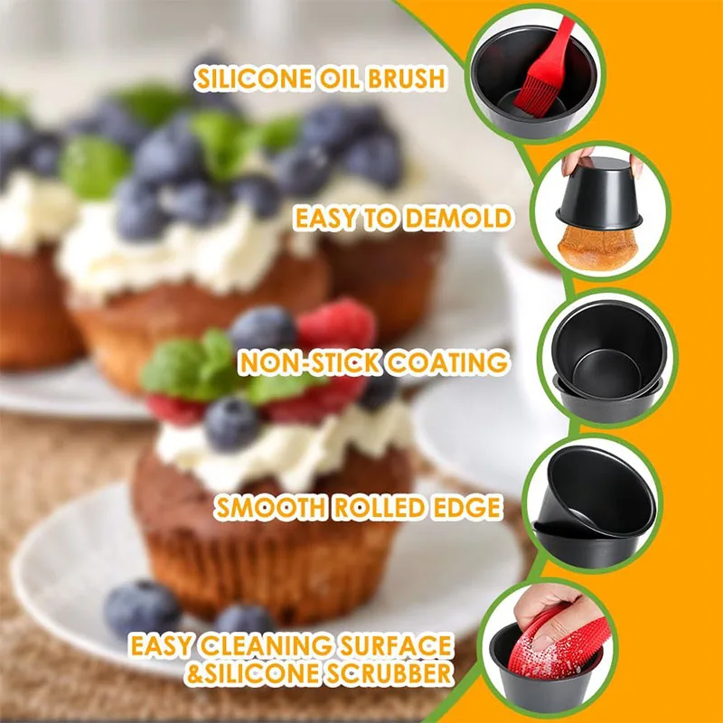 غير لاصقة Popover عموم الكربون الصلب فطيرة صغيرة الكعك كب كيك المقالي البيض تارت خبز جولة كب كيك عموم الفردية تشيز كيك القصدير
