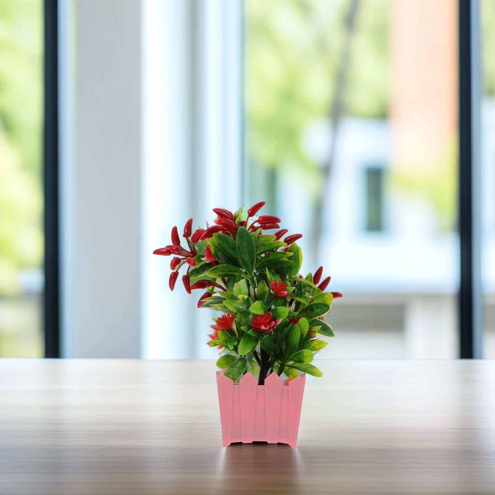 

1pc Simulated Chili Tree Plant Artificial Greenery Bonsai Decor Plastic Potted Ornament Lifelike Home Office