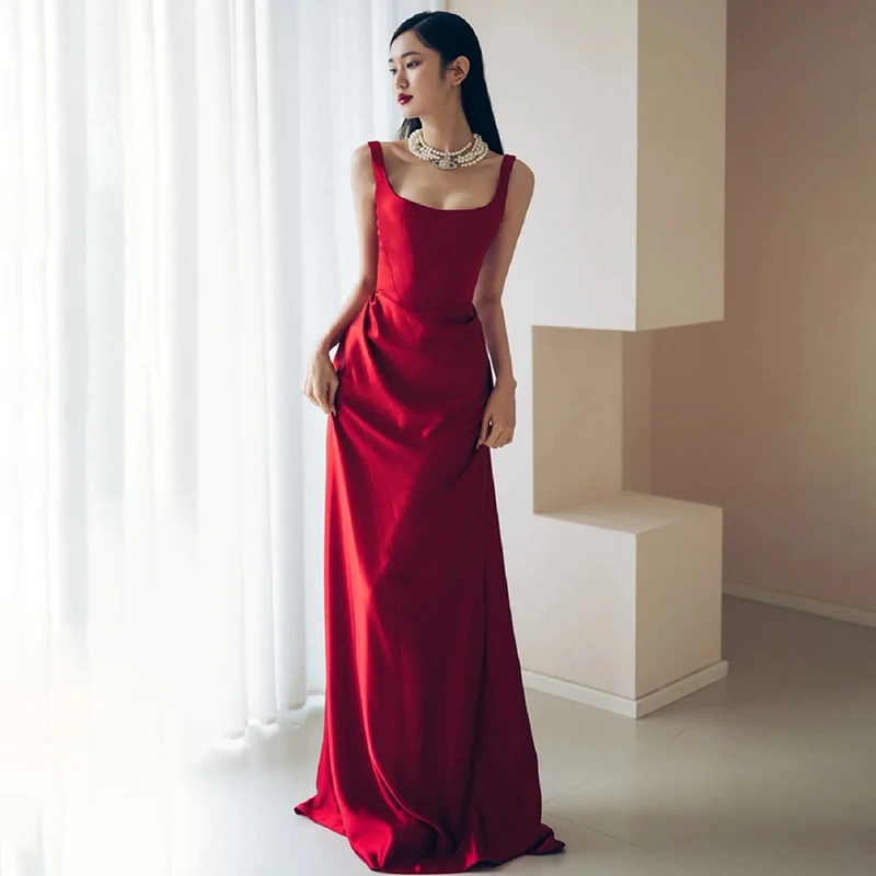 

Свадебное вечернее платье из красного атласа с эффектом «рыбий хвост», сексуальное, с завышенной талией, длинная юбка, для помолвки и торжеств