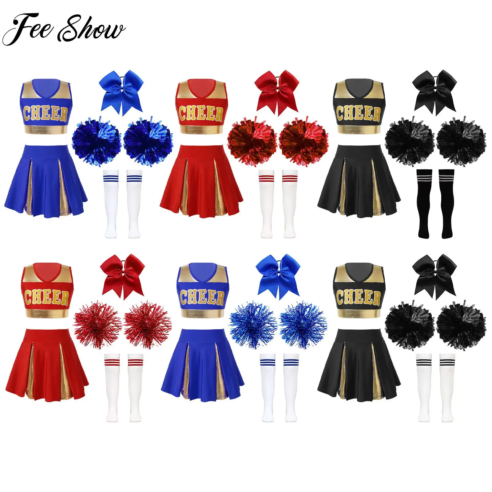 

FEESHOW Kids Cheerleading Dance Uniforms for Girls Children Sleeveless School Sports Meeting Costume Set Modern Stage Dancewear