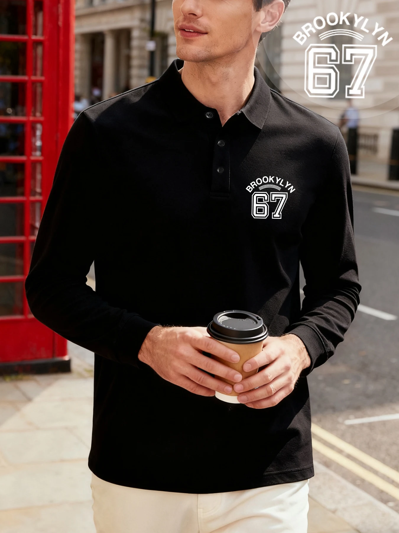 

Brooklyn Letter 67 Art Prints Basics Polo Shirt Mens Sport Breathable Long Sleeve Casual Soft Sportswear Autumn Street Golf Tops