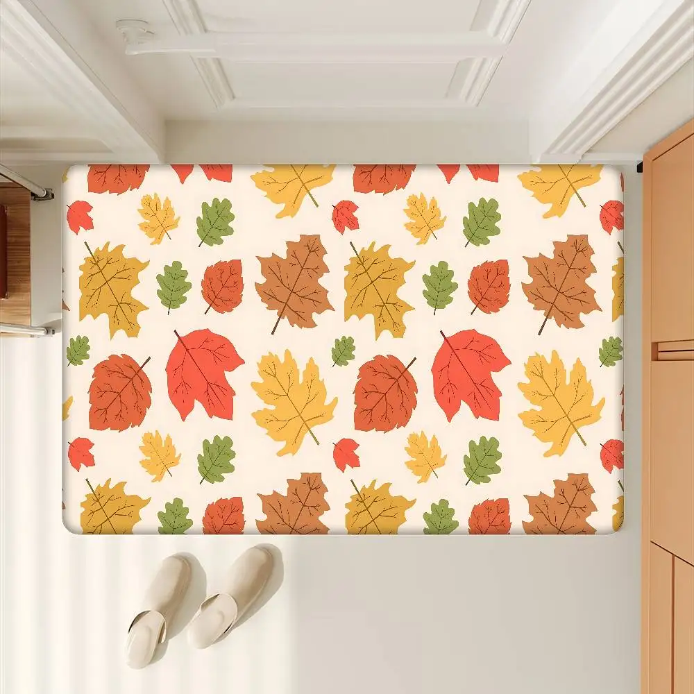 Maple Leaf Pattern Cartoon Animation Floor Mat Non-Slip Laundry Room Mat Laundry Decor Balcony Child Living Room Bedside Mats
