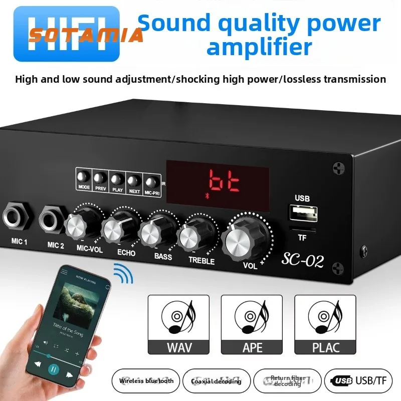 

SOTAMIA Bluetooth 5.3 Optical Fiber Coaxial Amplifier High and Low Sound U Disk Lossless Two Channel Digital Power Amplifier