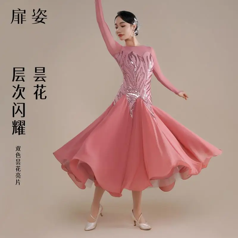 Robe de compétition de danse de salon haut de gamme 2026, modèle F3077, pour performance de danse sociale et moderne à mouvement fluide