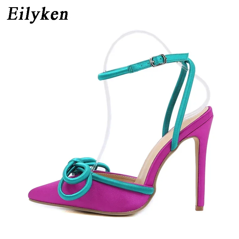 Eilyken Silk Butterfly-knot Pointed Toe Women Pumps Sandals Spring Autumn Strap Buckle High Heel Party Dance Shoes image 3