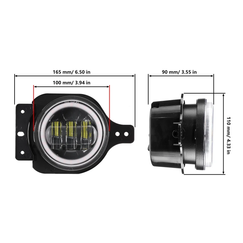 Phares antibrouillard pour Jeep Wrangler JL 2018-2020, 4 pouces, 2 pièces/ensemble, avec/sans yeux d'ange