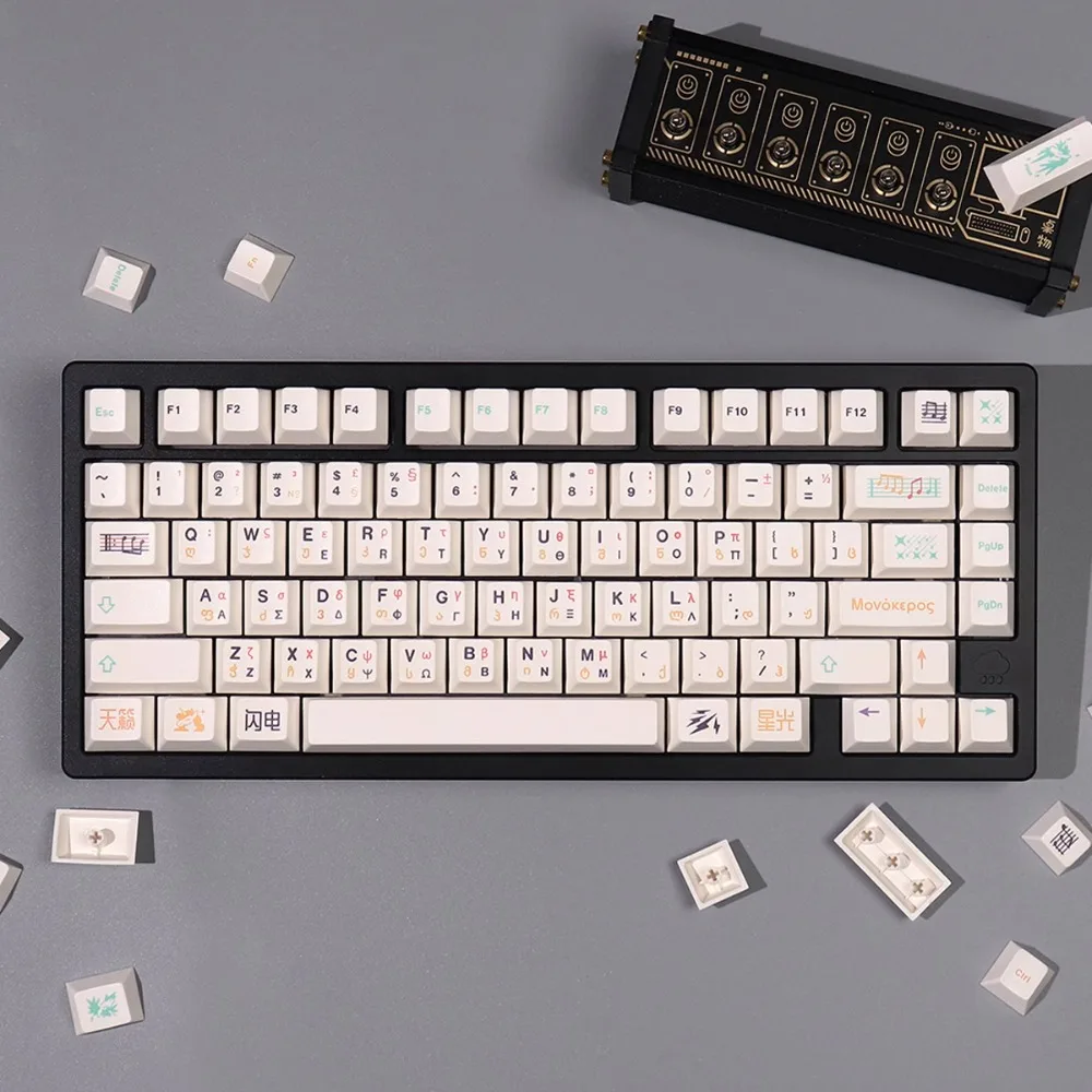 Domikey-Unicorn Tema Keycap Set, Custom Keyboard Cap, Cereja Perfil Key Cap, Acessórios Teclado Mecânico, PBT, Nota Musical