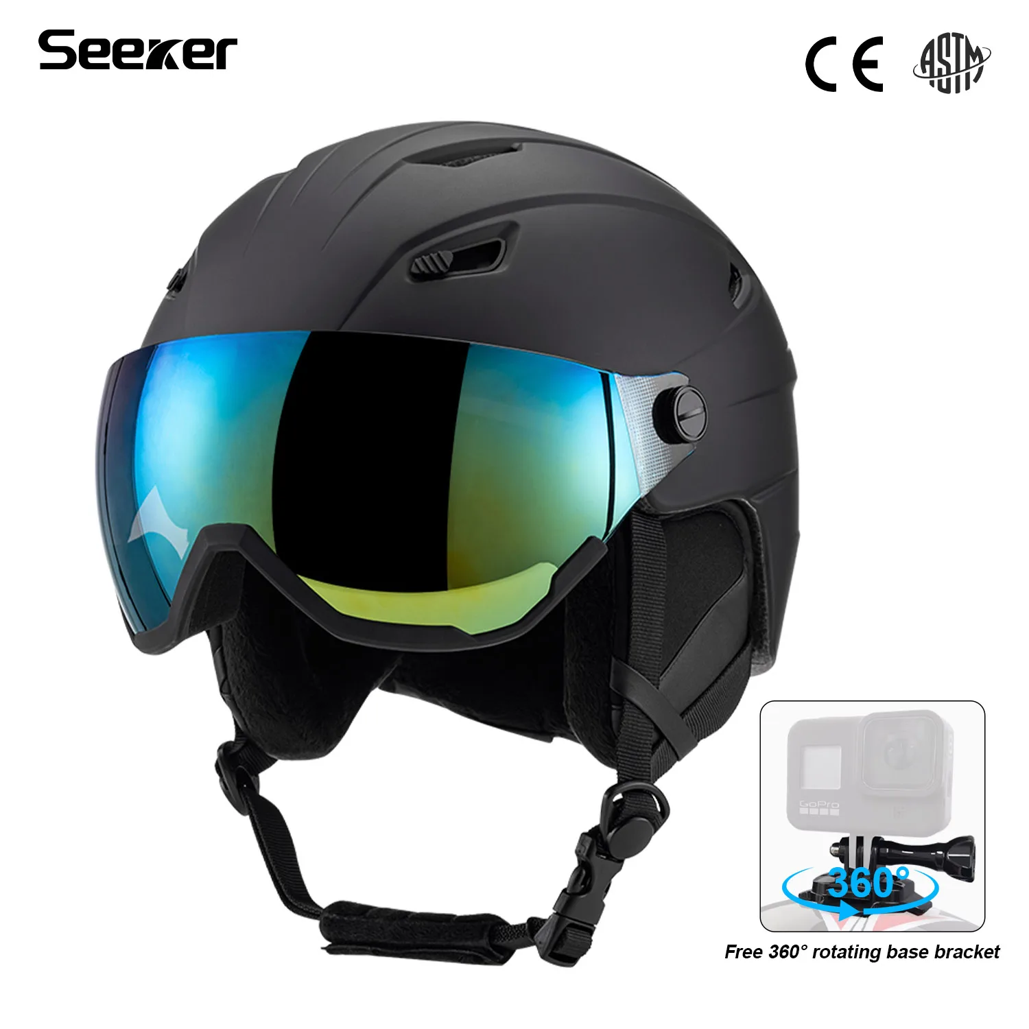 

Seeker snow glasses integrated ski helmet adult men and women outdoor extreme sports windproof and warm snow helmet ski equipmen