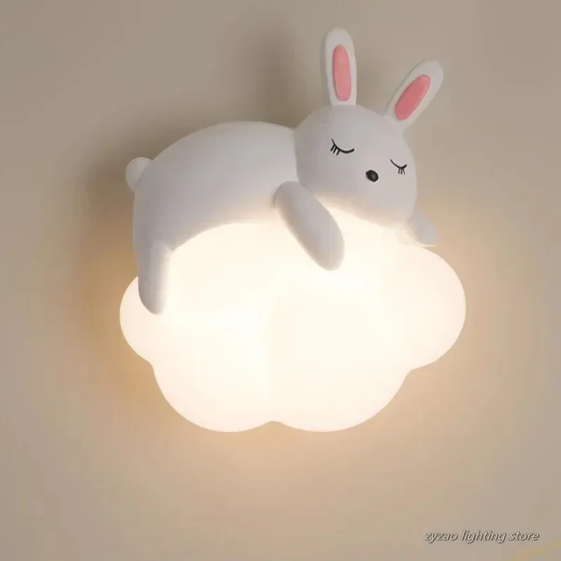 Cute Children's Room Bedside Wall Lamp Bear Rabbit Cloud Lamp Creative Cream Style Baby Room Nursery Boy Girl Bedroom Wall Light