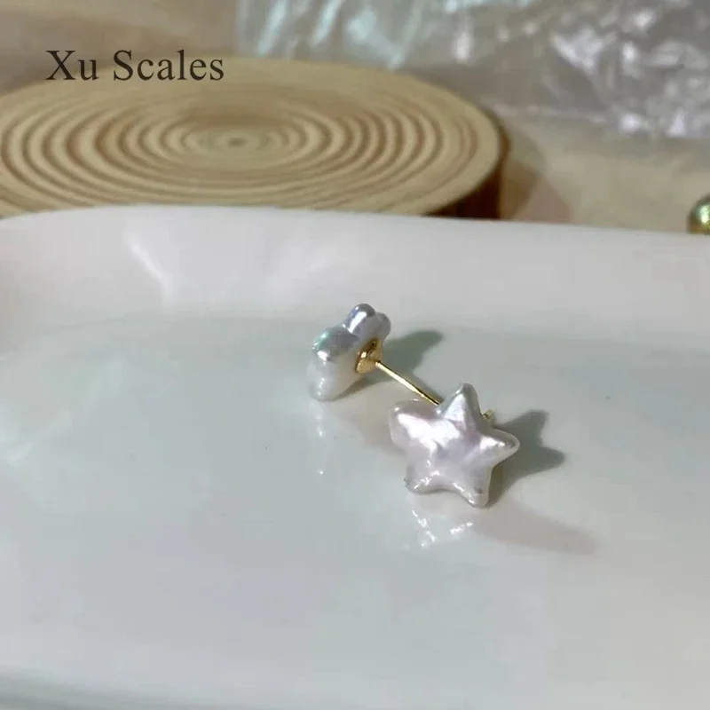 Natural Freshwater Irregular Baroque Pearl Lucky Star Earrings Five pointed Star Irregular 925 Silver Needle Simple Jewelry Gift