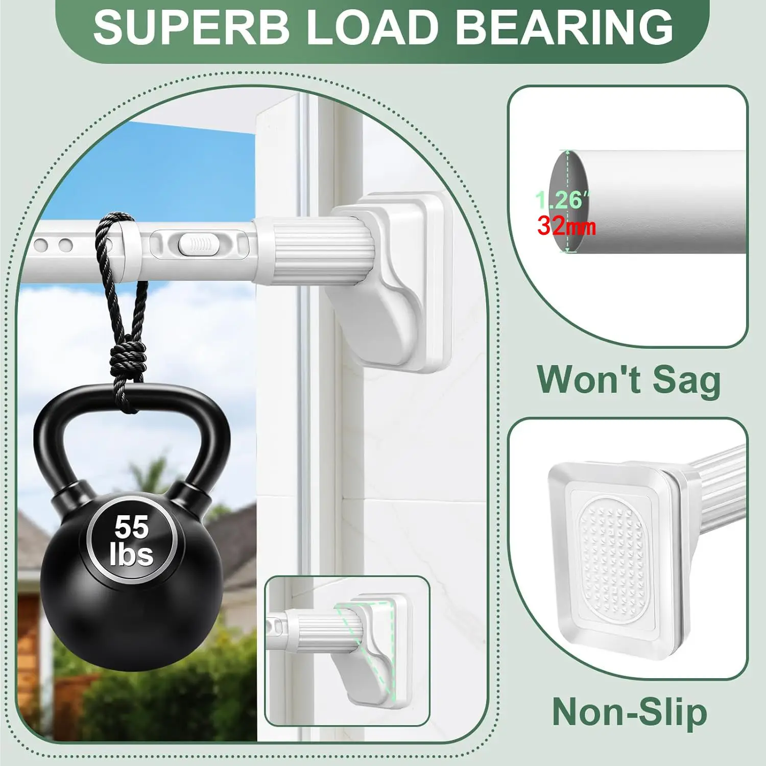 Tension Curtain Rods No Drilling, Extra Long Tension Rod, Heavy Duty Shower Curtain Rod for Outdoor Patio Bathroom Windows Room view 4