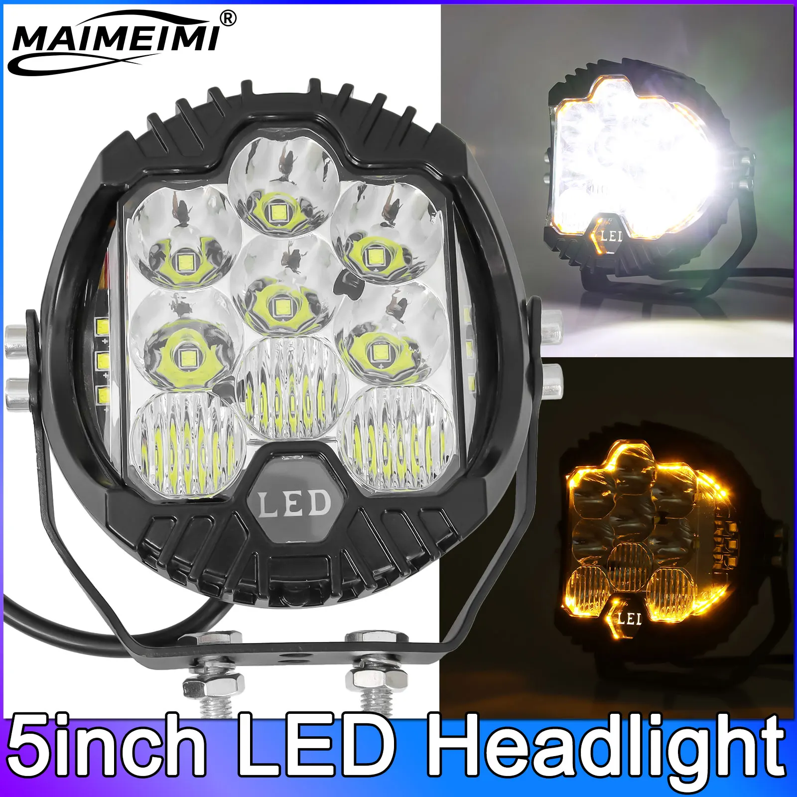 

QC Side Shooter 5-дюймовая светодиодная фара автомобиля 6500K Белый рабочий свет Янтарный DRL для бездорожья 4x4 Грузовик Противотуманные фары 12 В 24 В