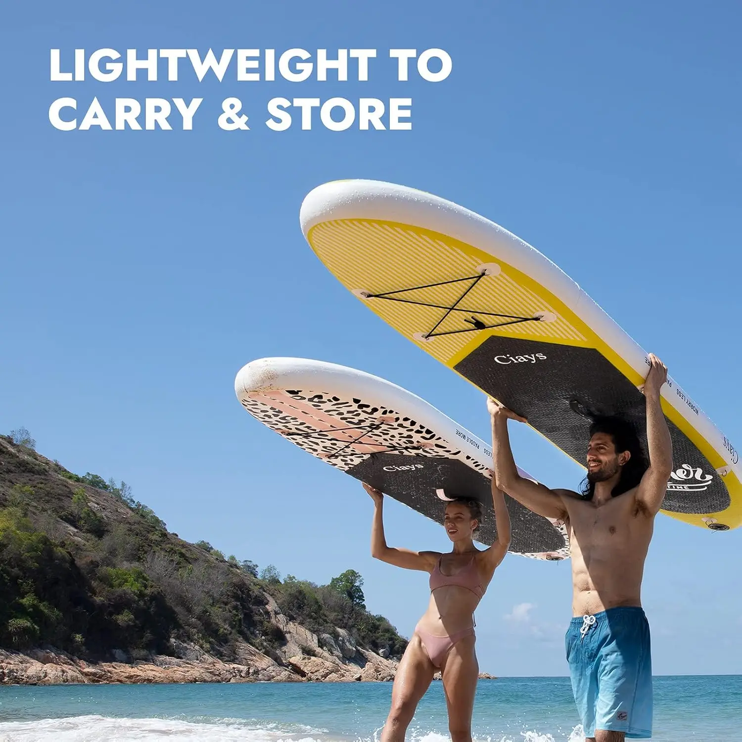 Inflatable Stand Up Paddle Board W SUP Accessories of Backpack, 2 Fins, 2 Bags, Leash, Floating Paddles and Double Action