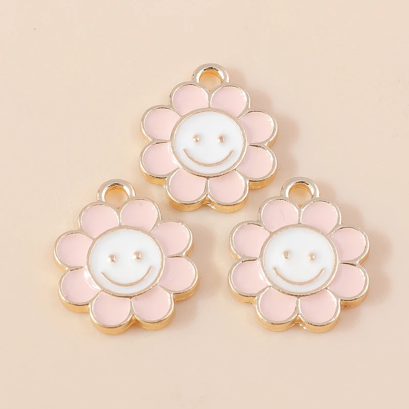 Duarte 20 Teile/los Nette Rosa Farbe Emaille Blume Charms Anhänger für Schmuck Machen DIY Ohrringe Halsketten Armbänder Zubehör – Detail 21