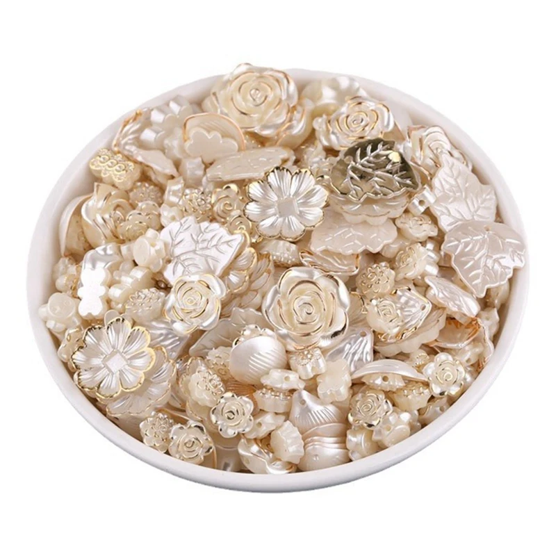 100G Assorted Vintage Resin Beads Transparent Flower Leaf Beads Gold Plating Baroque Aesthetic Beads