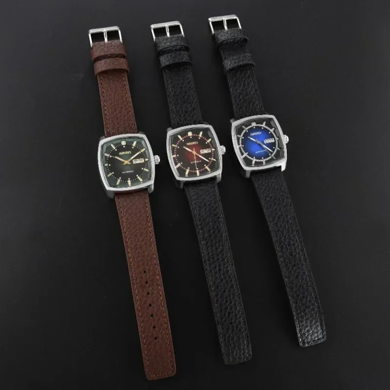 SEIKO Snkp27 Series Original Automatic Self-Wind Mechanical Men Watches Tonneau Square Multifunctional Luxury Leather Watch